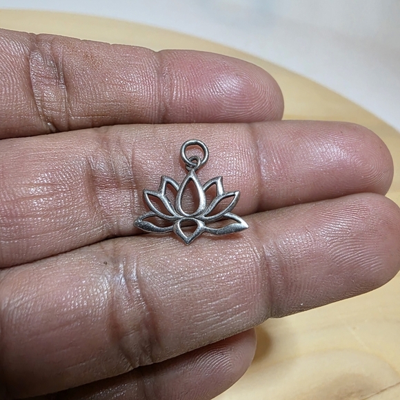 Sterling Silver 925 Lotus Flower Small Charm Cut Out Pendant Hall Marked TMA - Picture 1 of 3